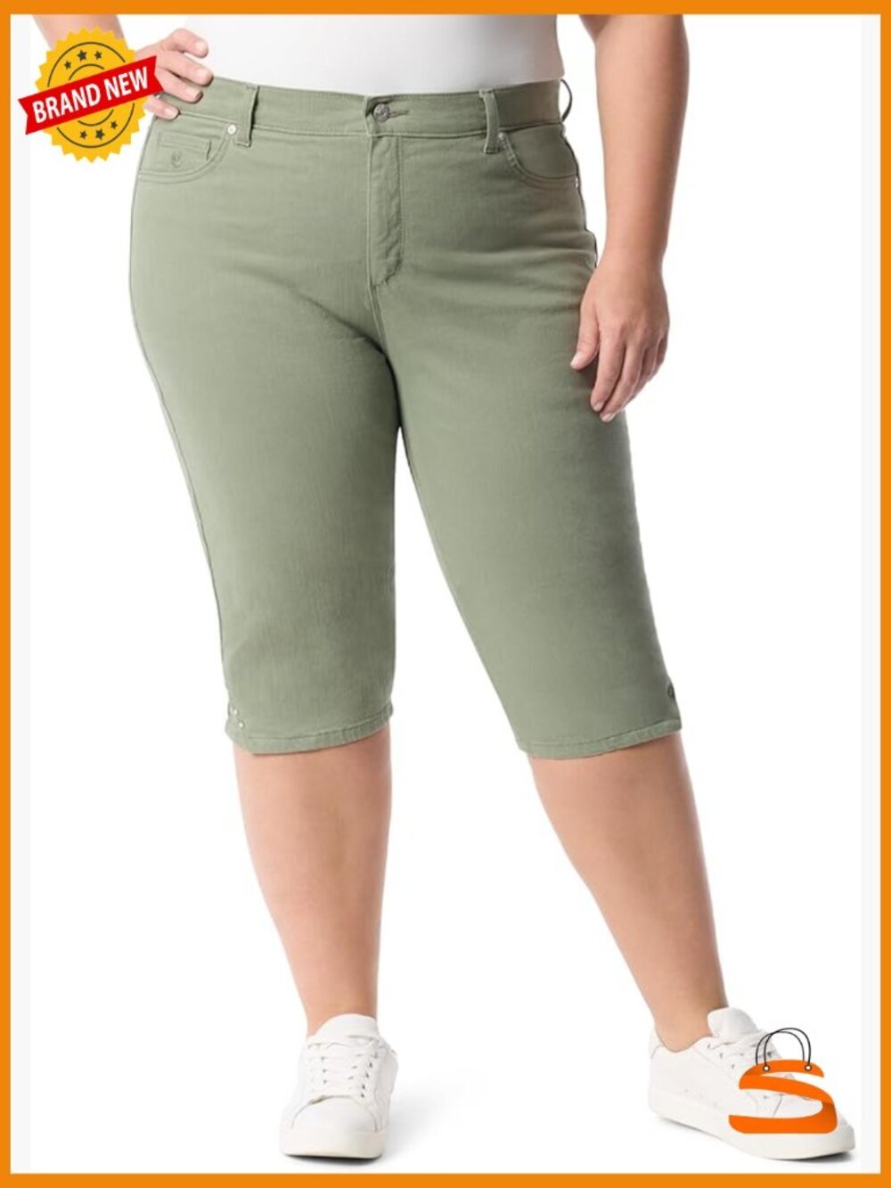 High Rise Casual Shorts Plus Size Cotton Spandex Zip Fly Belt Loops